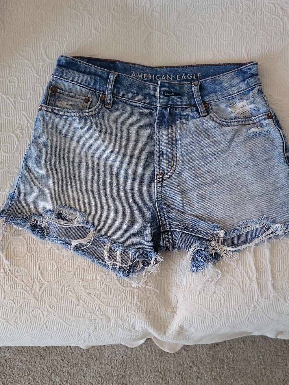 American Eagle Outfitters Light Wash Frayed Denim Shorts